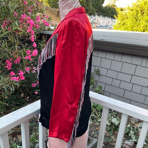 Vintage Rusty’s Place LTD. open front satin jacket fringe color block Small - Picture 4 of 16